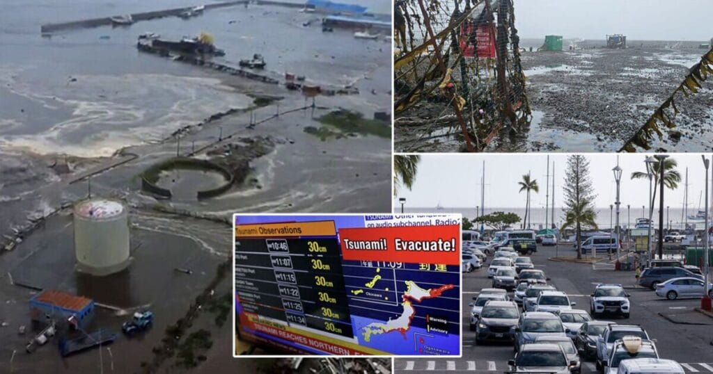 Evacuees on rooftops in Japan during tsunami warning following massive Russia earthquake