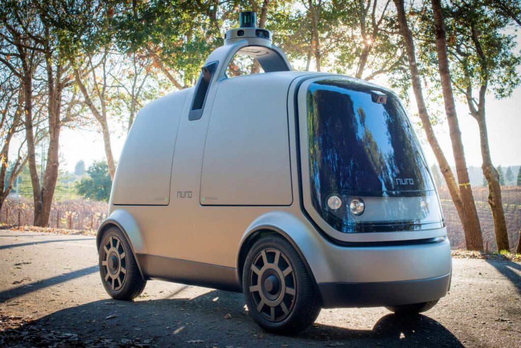 Self-driving delivery vehicle in Masdar City with Abu Dhabi licence plate