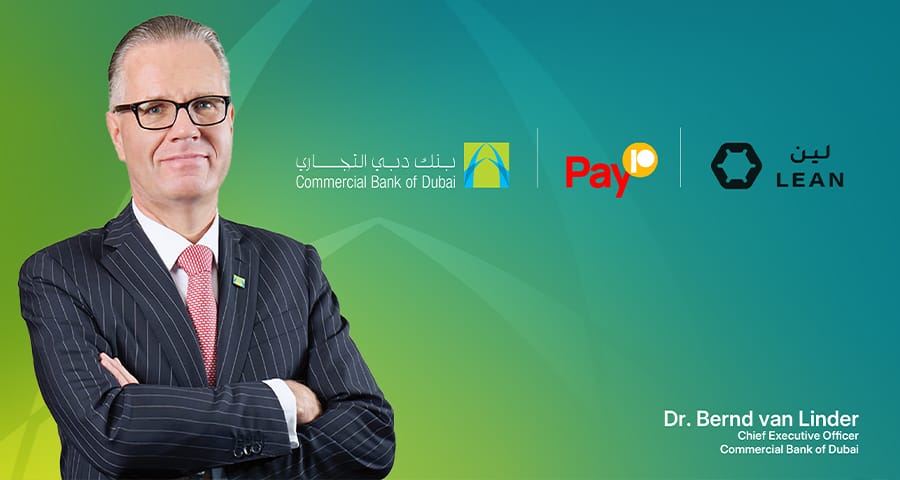 Commercial Bank of India Open Finance announcement visual showing senior bank executive alongside Pay10 and Lean fintech partnership