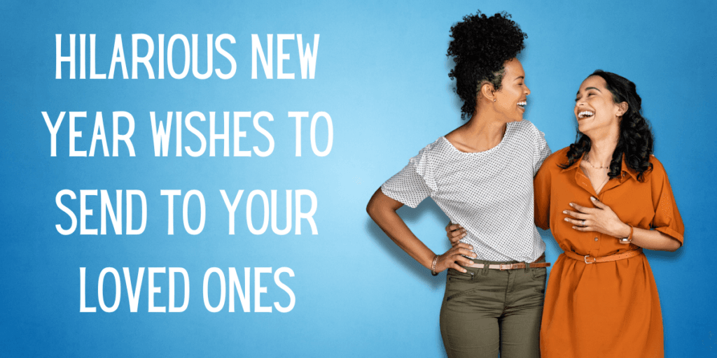 Group of friends laughing and celebrating, used for funny New Year wishes for best friends.