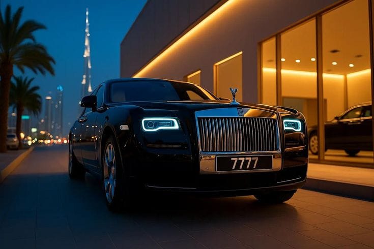 A luxury vehicle fitted with a VIP code, illustrating the high private number plate price trends in the UAE market.