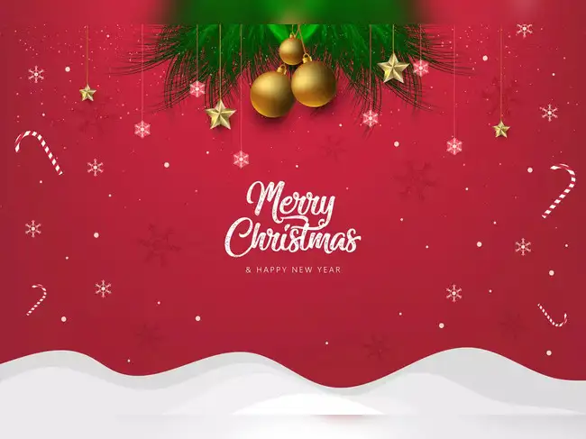 A festive background showing Christmas decorations with text overlay 'Merry Christmas 2025 & Happy New Year'