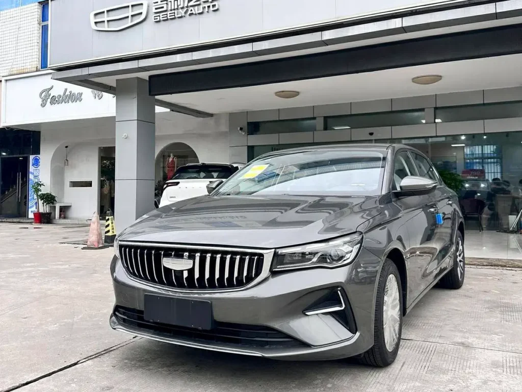 Geely Emgrand sedan at dealer — recall for fuel-filler cap in UAE