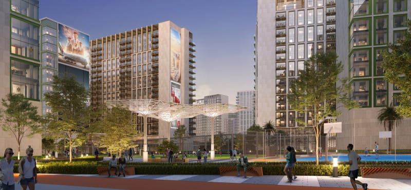 Aerial view rendering of the landscaping at the Emirates Cabin Crew Village.