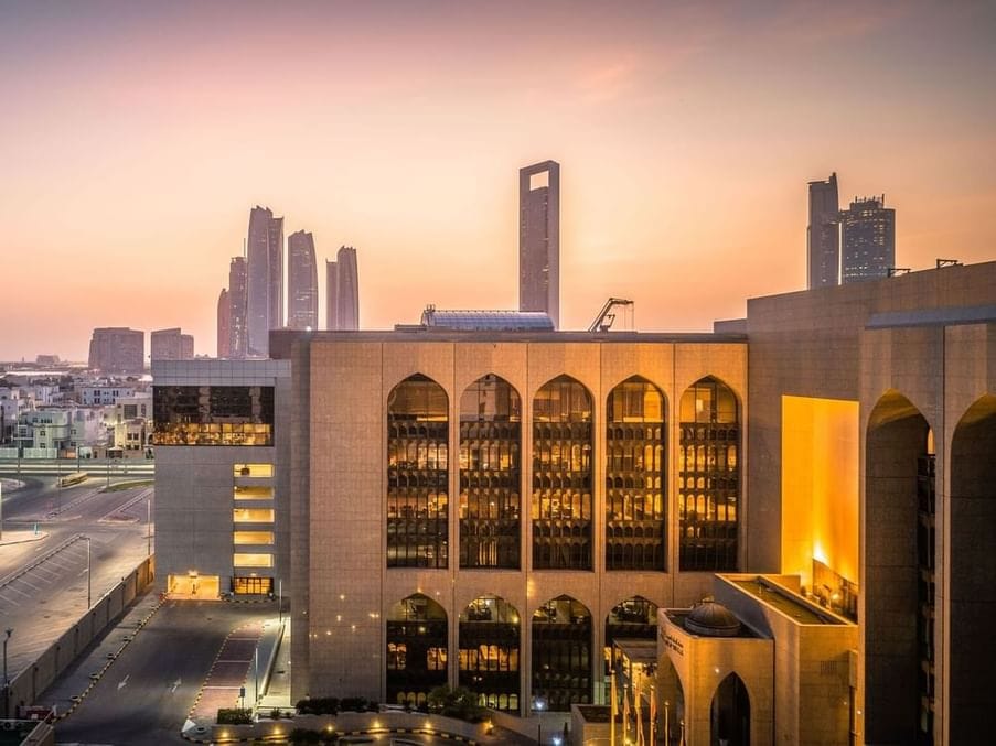 Central Bank of the UAE headquarters in Abu Dhabi following the CBUAE interest rate decision 2026.