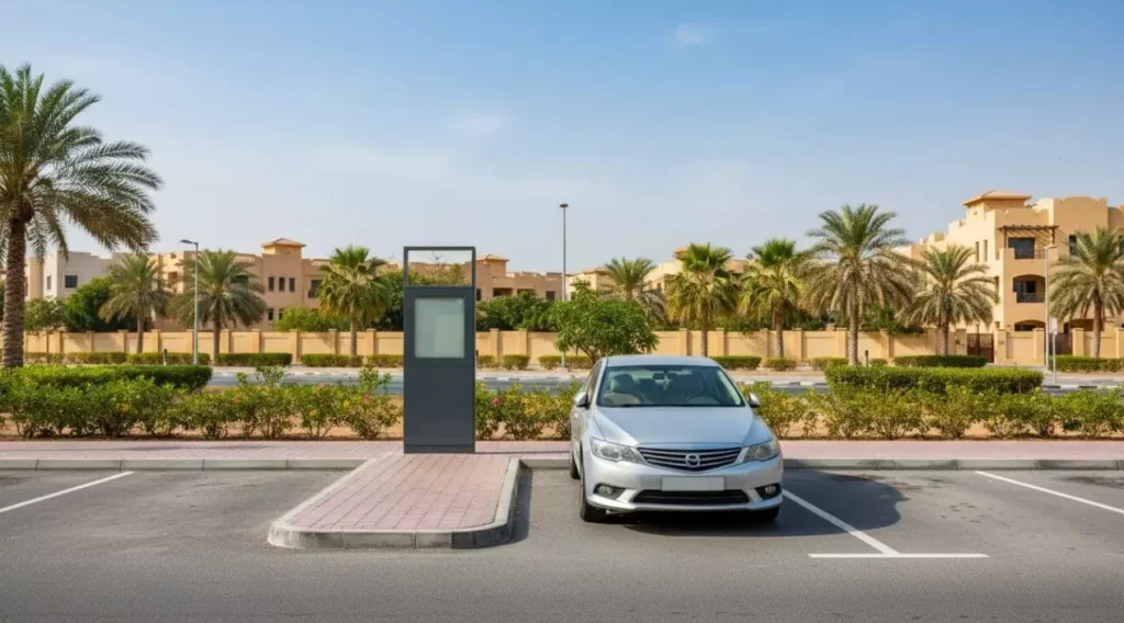 Empty spaces in Discovery Gardens parking lots following the new rules