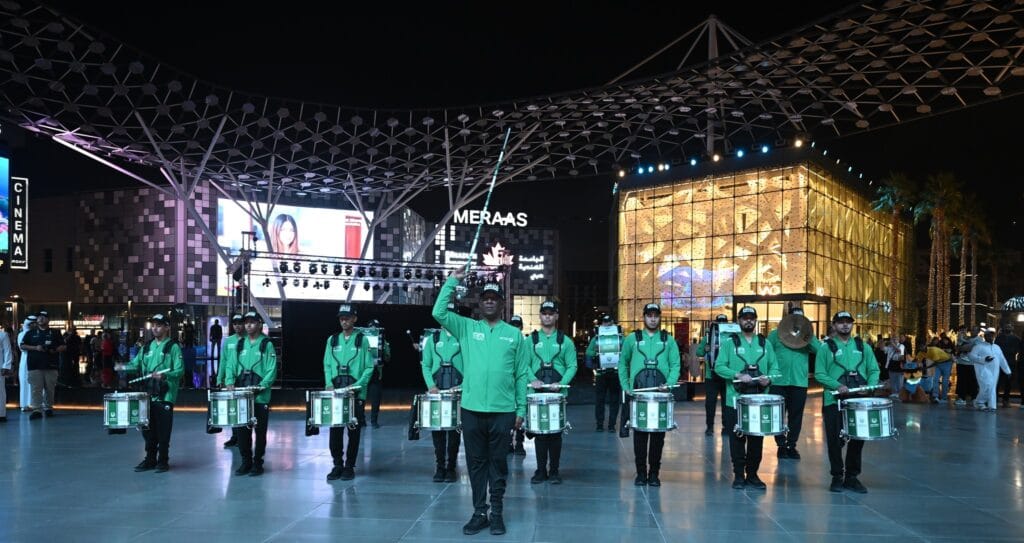 Dubai Police Academy musical band marching at the Dubai Police Carnival 2026