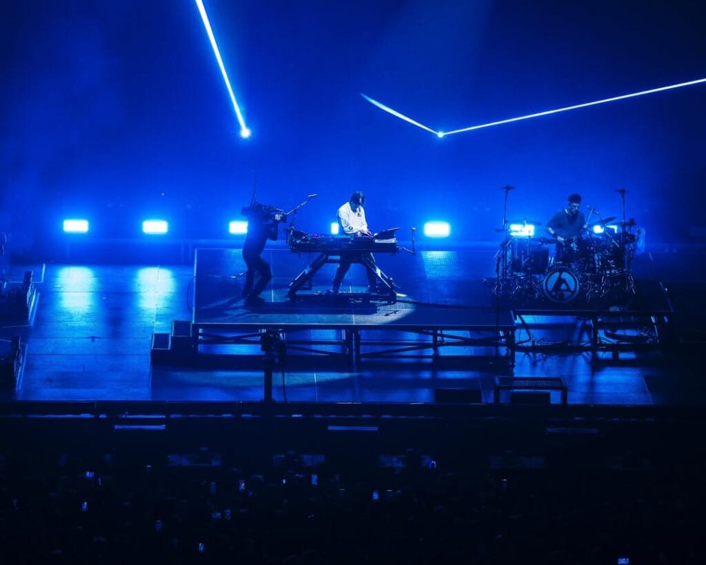 Mike Shinoda playing the keyboard during the Linkin Park Abu Dhabi 2026 world tour.