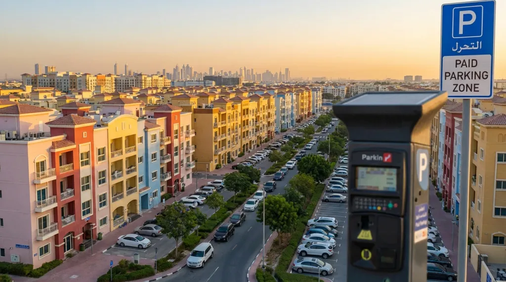 Official Parkin signage showing International City paid parking zones.