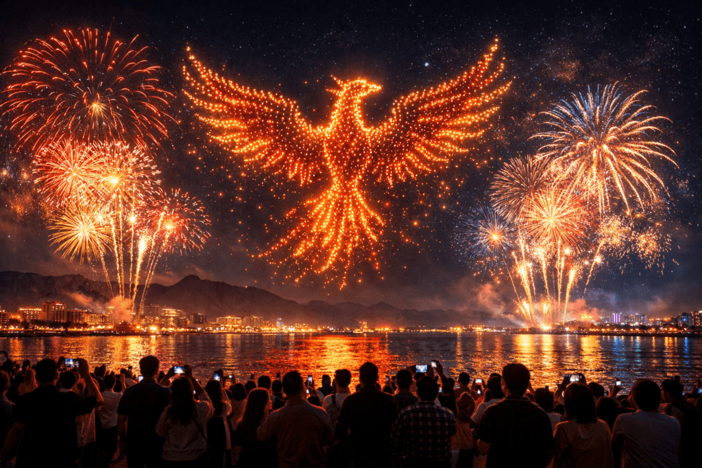 Crowds watch record-breaking drone and fireworks show in Ras Al Khaimah on NYE 2026