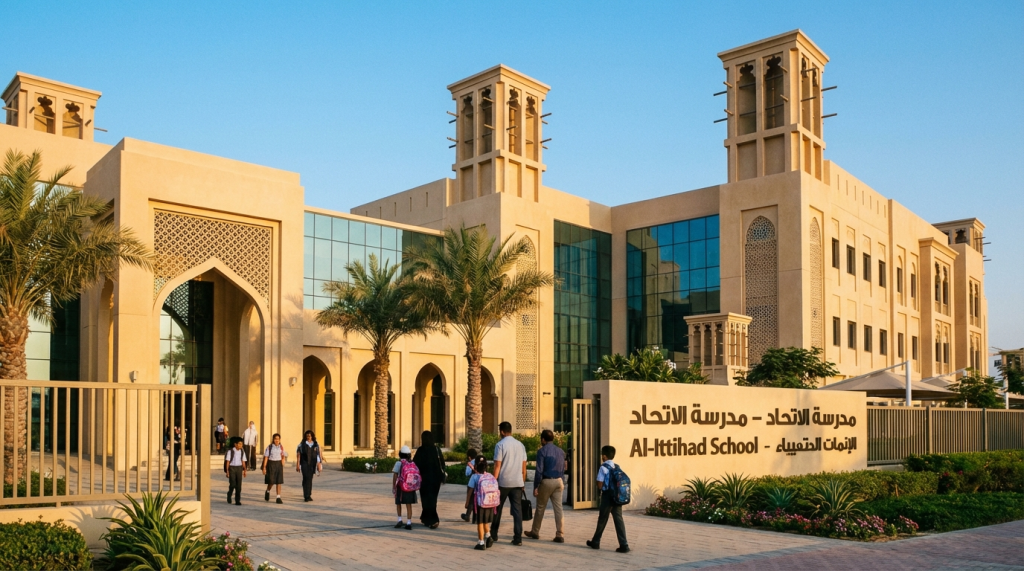 Parents and Students at Al-Ittihad School adhering to UAE new school timings 2026.