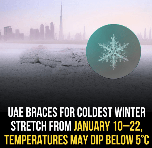 Mountain peaks covered in clouds during the UAE coldest winter season.