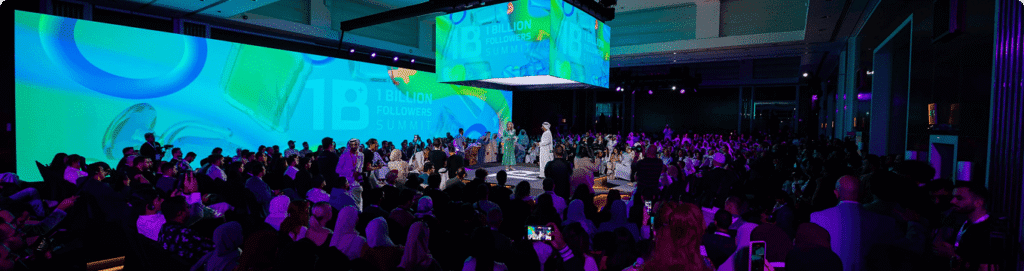 Crowds gathering at 1 Billion Followers Summit in Dubai.