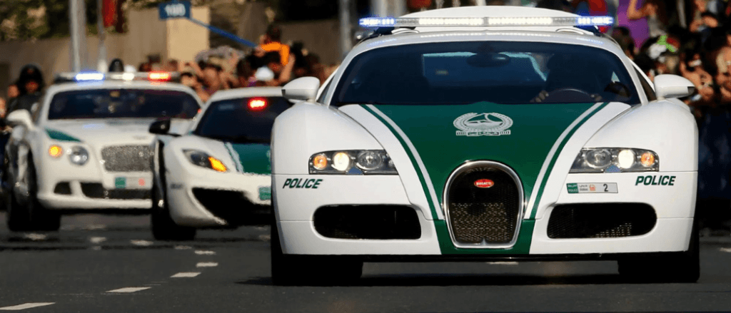Luxury supercars on display at the Dubai Police Carnival in City Walk