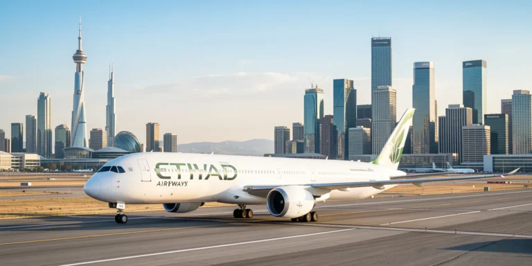 Etihad Airways Calgary nonstop flights landing at YYC International Airport.