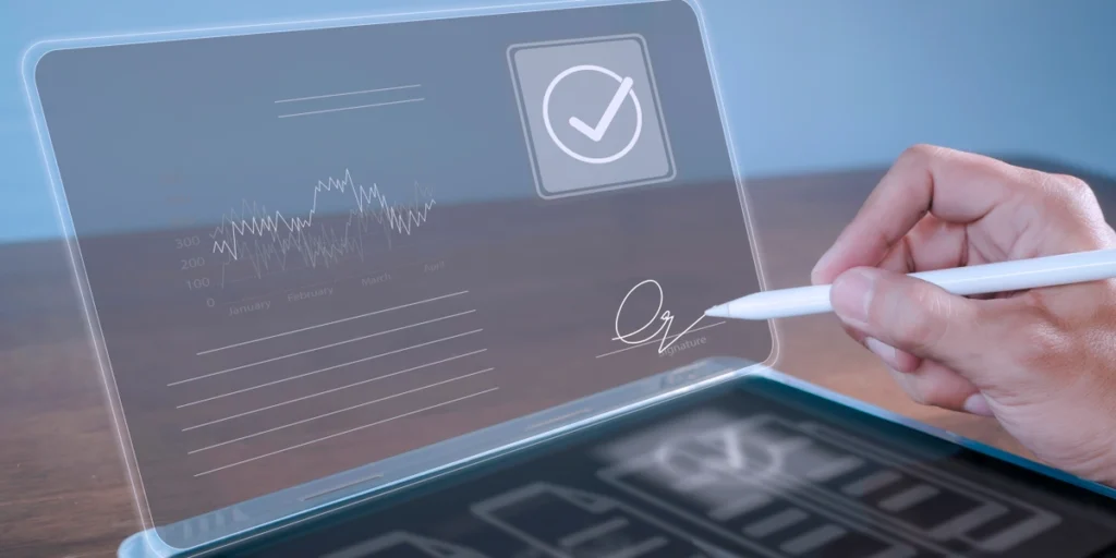 Icon of a digital pen and a fingerprint representing the UAE digital banking signature shift.