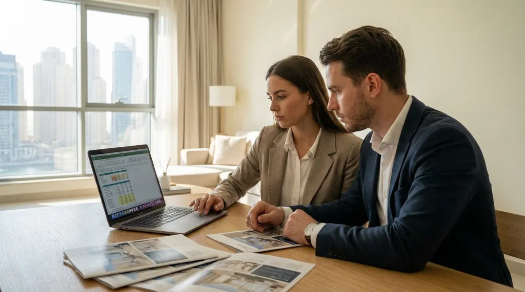 Happy couple viewing property after receiving Mashreq Digital home loan pre-approval online