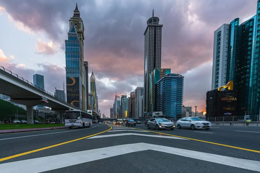 Highway in Dubai during the UAE coldest winter early morning commute.