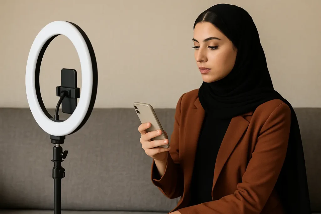Content creator reviewing digital documents to avoid UAE Media Law fines for unlicensed advertising.