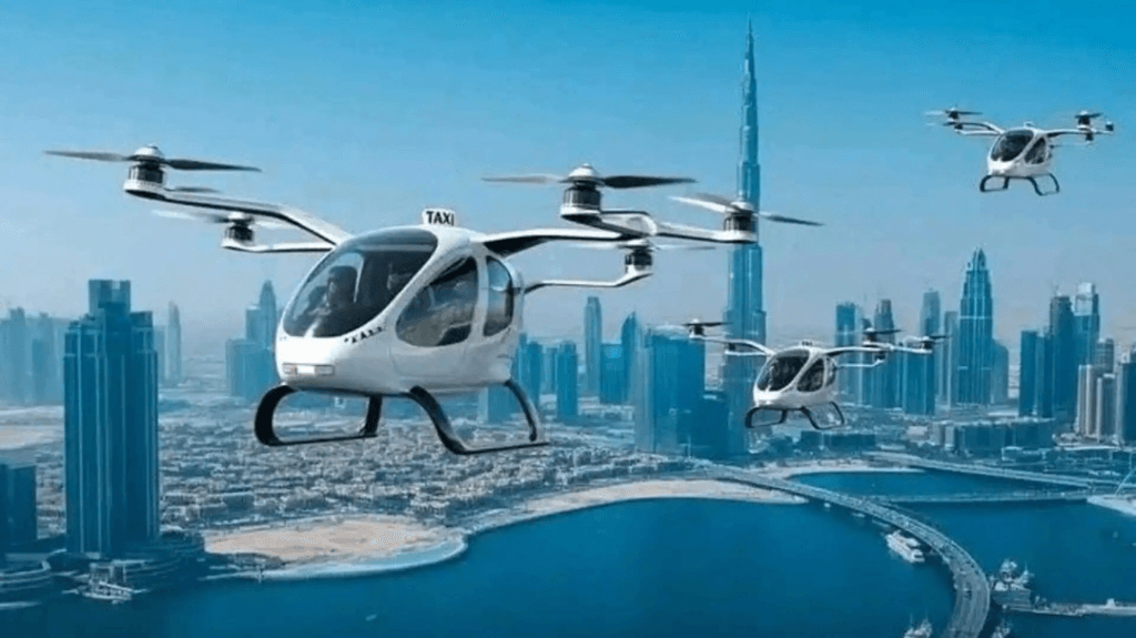 Dubai air taxi Uber app electric aircraft above Palm Jumeirah