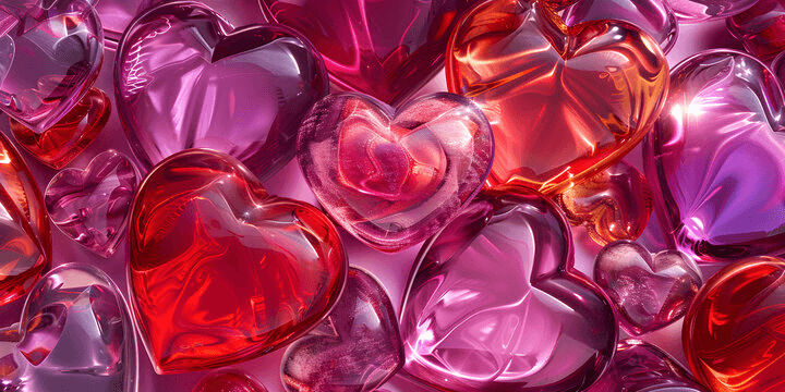Romantic glass heart image with Valentine's Day wishes and quotes overlay