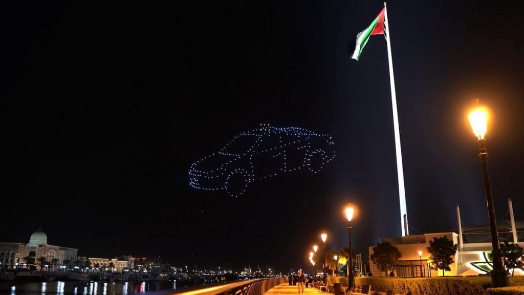 Sharjah Light Festival 2026 drone show and night view of illuminated Sharjah skyline