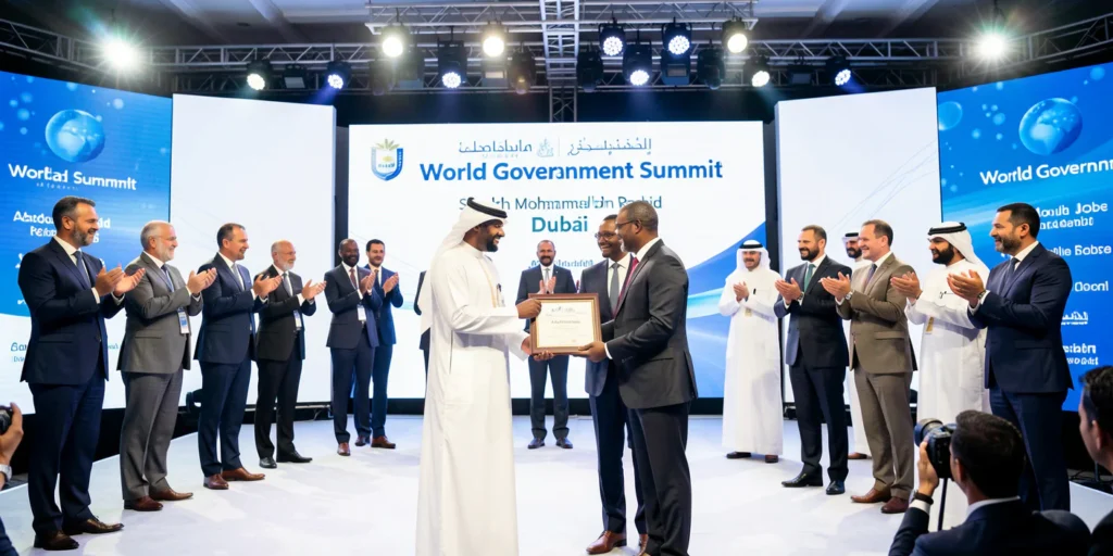 World Governments Summit 2026 stage featuring the Best Minister Award presentation ceremony.