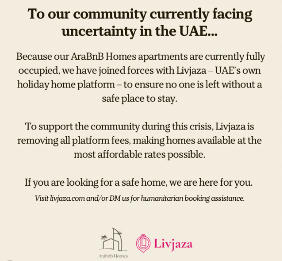 Social media post offering AraBnB Homes