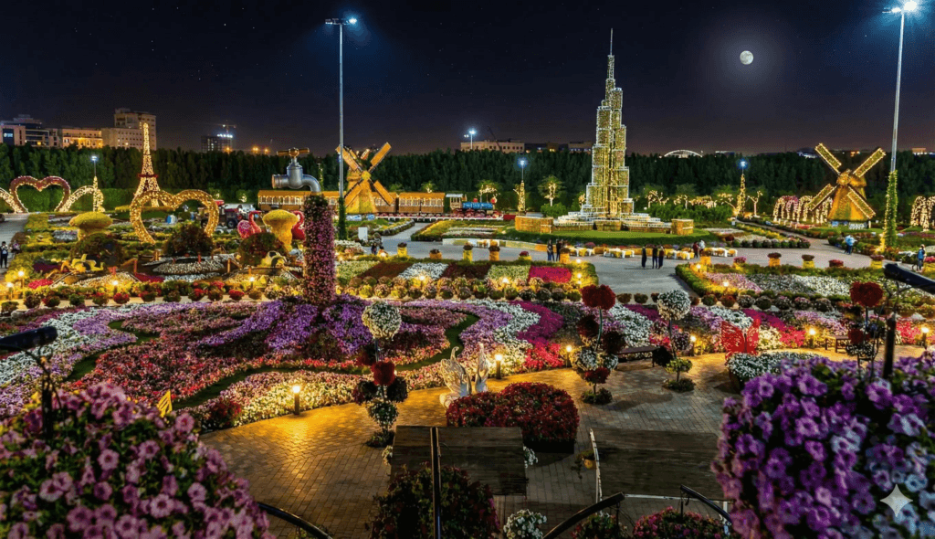Families visiting Dubai Miracle Garden during Eid holidays
