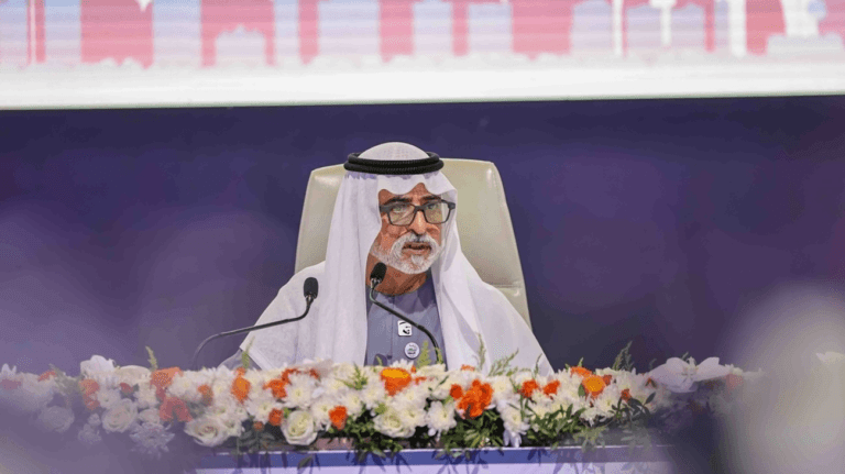 Sheikh Nahyan bin Mubarak Al Nahyan speaking at the launch event for the UAE national pledge initiative